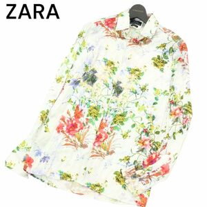 ZARA ザラ マン 通年 レギュラー フィット 花 フラワー 総柄★ 長袖 レーヨン シャツ Sz.S　メンズ　A3T11276_9#C