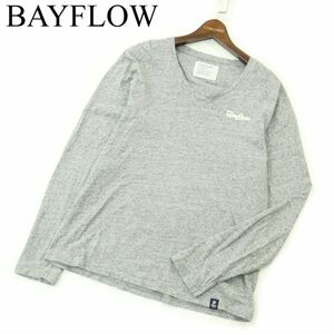 BAYFLOW ベイフロー 通年 ロゴ刺繍★ 長袖 Vネック カットソー ロンTシャツ Sz.4　メンズ グレー　A3T11343_9#F