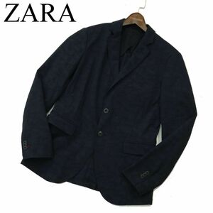 ZARA ザラ マン 通年 背抜き★ カモフラ 迷彩 総柄 アンコン テーラード ジャケット ブレザー Sz.46　メンズ 紺　A3T11335_9#O