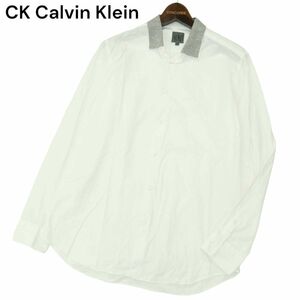 CK Calvin Klein カルバンクライン 通年 二重襟★ 長袖 シャツ Sz.M　メンズ 白　A3T11438_A#C