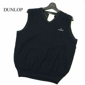 【新品 未使用】 DUNLOP ダンロップ 秋冬 ウール混★ 切替 Vネック ニット ベスト Sz.M　メンズ ネイビー ゴルフ　A3T11430_A#K