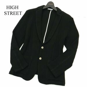 HIGH STREET ハイストリート 通年 刻印ボタン★ ニット アンコン テーラード ジャケット ブレザー Sz.LL　メンズ 黒 日本製　A3T11425_A#O