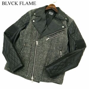 BLACK FLAME ブラックフレイム フェイク レザー切替 ウール混 ツイード ダブル ライダース ジャケット ブルゾン Sz.2 メンズ　A3T11623_A#N