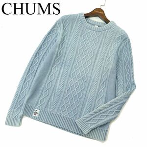 CHUMS チャムス 通年 Indigo Knit Crew Top ウォッシュ加工 ケーブル編み インディゴ コットン ニット セーター Sz.S メンズ　A3T11659_A#L