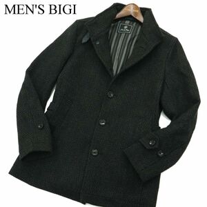 美品★ MEN'S BIGI メンズビギ 秋冬 ウール ツイード スタンドカラー ジャケット Sz.S　メンズ 黒　A3T11676_A#N