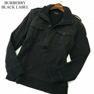 BURBERRY BLACK LABEL バーバリー ブラックレーベル 通年 スタンドカラー ミリタリー スウェット トレーナー Sz.2 メンズ 黒　A3T11771_A#I