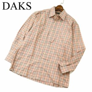 DAKS ダックス 通年 ロゴ刺繍★ 長袖 チェック シャツ Sz.M　メンズ 日本製　A3T11837_A#C