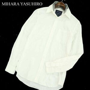 MIHARA YASUHIRO ミハラヤスヒロ 秋冬 襟ニット使い★ 長袖 シャツ Sz.46　メンズ 白 日本製　A3T11792_A#B