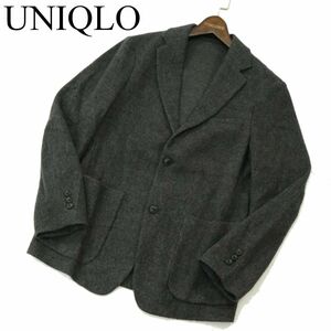 UNIQLO ユニクロ 秋冬 ウールブレンド★ ニット アンコン テーラード ジャケット Sz.M　メンズ グレー　A3T11707_A#N