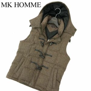 MK HOMME ミッシェルクラン オム 秋冬 ウール ツイード★ トグルボタン フーディー ダウン ベスト Sz.48　メンズ　A3T11973_A#N