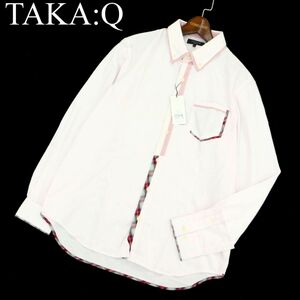 【新品 未使用】 TAKA:Q タカキュー 通年 SLIM FIT チェック切替 長袖 ボタンダウン シャツ Sz.LL　メンズ 大きいサイズ　A3T12035_A#C