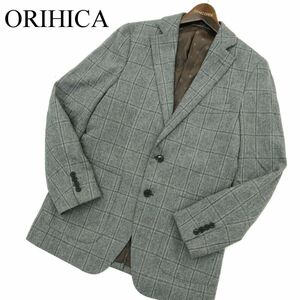 ORIHICA オリヒカ 秋冬 総裏 ウール ツイード★ 2B チェック アンコン テーラード ジャケット ブレザー Sz.M　メンズ グレー　A3T11757_A#N