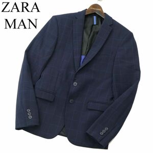 ZARA MAN ザラ マン 通年 総裏★ ウインドウペン チェック アンコン テーラード ジャケット Sz.44　メンズ ネイビー　A3T01448_2#O