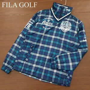 FILA GOLF フィラ ゴルフ 秋冬 レイヤード★ チェック ハイネック 中綿 ウインドブレーカー トレーナー Sz.L　メンズ 紺　A3T12189_A#E