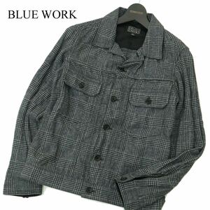 BLUE WORK ブルーワーク トゥモローランド 秋冬 グレンチェック★ ウール トラッカー ジャケット Sz.S　メンズ グレー　A3T12233_A#N