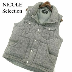 NICOLE Selection ニコル セレクション 秋冬 ウール混 ツイード★ ワーク 中綿 ベスト Sz.46　メンズ グレー　A3T12225_A#N