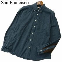 San Francisco サンフランシスコ ハリラン 秋冬 フェイク スウェード レザー切替★ 長袖 ネル シャツ Sz.M　メンズ 日本製　A3T12287_A#B_画像1