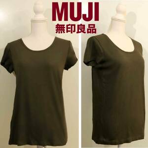 【新品】無印良品★綿100%の半袖Tシャツ Lサイズ カーキ タグ付き｜MUJI コットン100% 半袖カットソー ブラウン グリーン 未着用 未使用