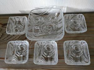 昭和レトロ 渦巻 プレスガラス 鉢6点セット 北海道 小樽 北一硝子