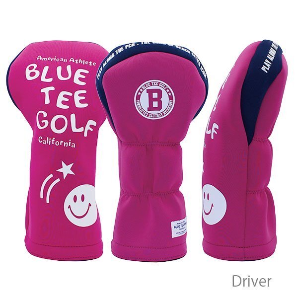 ◎送料無料『HC34タイプ』ブルーティーゴルフ【DRピンク:ストレッチスマイルヘッドカバー 】ドライバー用カバー BLUE TEE GOLF