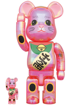 未開封　BE@RBRICK 招き猫 桃色透明メッキ 100％ & 400％ medicom toys bearbrick_画像1