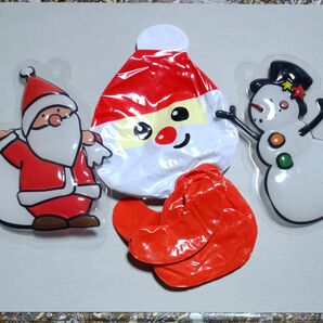 クリスマス　抱きつき風船サンタ＆サンタと雪ダルマ（プラスチック吊り下げ飾り）