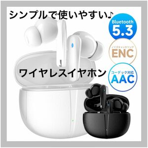 ワイヤレスイヤホン イヤフォン ホワイト 白 bluetooth 5.3