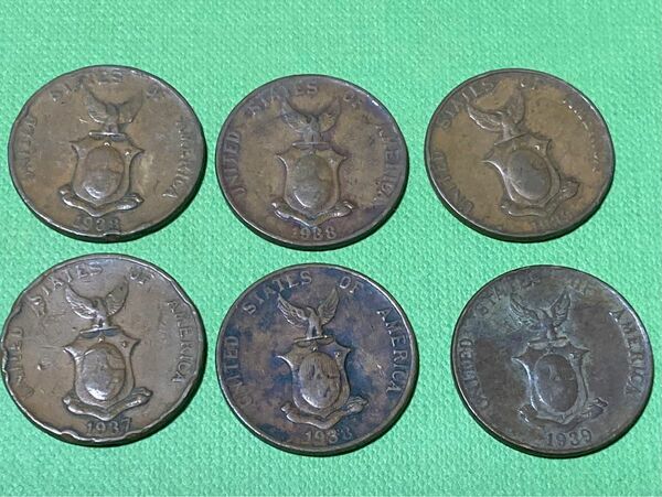 【6枚セット】センタボ アメリカ領 フィリピン １センタボ CENTAVOS コイン　センタポ