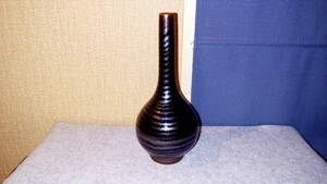 青木龍山 作 天目 花瓶 鶴首 在銘 箱なし 花器 壺 龍山窯 中古品 陶器 文化勲章 陶芸家 希少