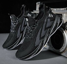 靴 【26.5cm】【 s34 黒 】メンズ スニーカー ランニングシューズ フィットネス ウォーキング スポーツ カジュアル メッシュ グレー_画像2
