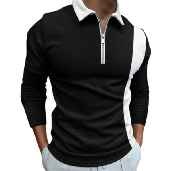 t7 【 M 】黒 長袖 薄手 ポロシャツ メンズ ゴルフ ゴルフウェア シニア ライン ジップアップ ハーフジップ シンプル カジュアル トップス