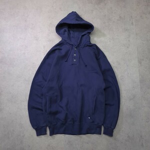 希少【90s USA製 RUSSELL ATHLETIC HIGH COTTON ヘンリーネック L ネイビー スウェット パーカー】ビンテージ 古着 ラッセルアスレティック