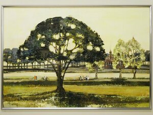 ♯ 肉筆 ユタカ順子 岸辺 油彩 風景画 M20号 92年作 在銘 額装入り 新世紀美術協会委員 受賞・個展多数 兵庫県出身 女流画家 海外風景 大作