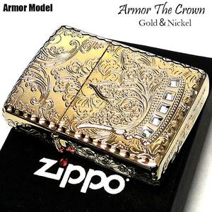 ZIPPO ライター アーマー 限定 ジッポ クラウン ゴールド 5面加工 スワロフスキー 金タンク シリアルナンバー入り 王冠 彫刻 ギフト