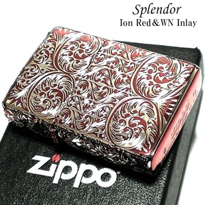 ZIPPO ライター スプレンダー イオンレッド アラベスク模様 ジッポ 5面加工 彫刻 シルバー鍍金差し かっこいい メンズ ギフト プレゼント