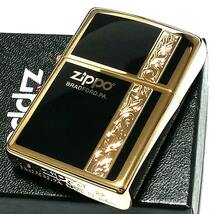 ZIPPO ライター ジッポ シンプル アラベスク ライン入り ロゴ 金 両面加工 ゴールド ブラック かっこいい メンズ ギフト プレゼント_画像1