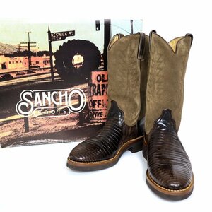 【1円/ほぼ未使用】サンチョ SANCHO メンズ ブーツ ウエスタン カーボーイ ローパー ペコスブーツ 41 25.5 スエード リザード ブラウン