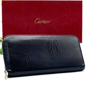 極美品 カルティエ バースデイ ハッピー ブラック ラウンドファスナー エナメル 長財布 Cartier 