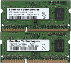 SanMax Technologies DDR3-1600 (PC3-12800S) 4GBx2枚 合計8GB ノートPC用 SMD3-S4G28HA-16K 両面実装(1Rx8) 動作確認済【中古】H808