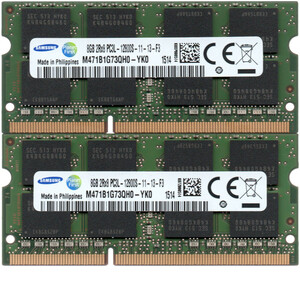 【DDR3 8GBx2枚 合計16GB ノートPC用】＜動作確認済＞SAMSUNG 低電圧 1.35V DDR3L-1600 (PC3L-12800S) M471B1G73QH0-YK0 2枚【中古】H766