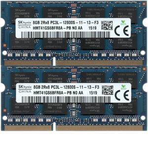 【DDR3 8GBx2枚 合計16GB ノートPC用】＜動作確認済＞SK hynix 低電圧 1.35V DDR3L-1600 (PC3L-12800S) HMT41GS6BFR8A-PB 2枚【中古】H760