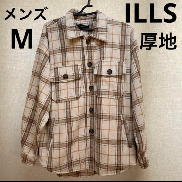 ILLS オーバーシャツジャケット　ブラウンチェック柄　厚手裏地あり