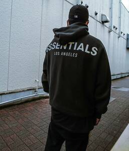 FOG ESSENTIALS エッセンシャルズ■LA限定 リフレクターバックロゴ パーカー ブラック L■LOGO HOODIEスウェットFear of God新品2023AW今季