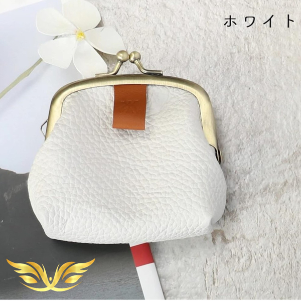 コロンとしたミニがま口 ホワイト ミニ財布 小銭入れ 小物入れ ハンドメイド レトロ 大人感 エイジング 一粒万倍日 お洒落 高級 本革 財布