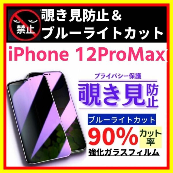 iPhone 12ProMax 覗き見防止 ブルーライトカット 強化ガラス フィルム ガラスフィルム 保護フィルム 指紋防止　9H