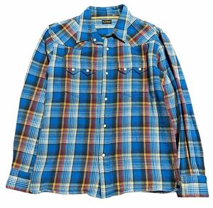 THE FLATHEAD HEAVY NEL L/S WESTERN SHIRT フラットヘッド ヘビーネル ウエスタンシャツ 青系 42