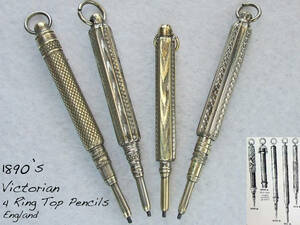 ◆稀少◆1890年代製 ヴィクトリアン・リングトップペンシル 4本セット イギリス◆ 1890’s Victorian Ring Top 4 Pencils ENGLAND ◆