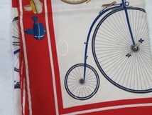 ◆42.GUCCI グッチ Bicicletta Ordinary 1879 自転車柄 100% シルク 大判ハンカチ スカーフ/中古_画像9
