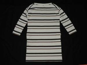 * black × beige border design white. long sleeve cotton One-piece *S size *