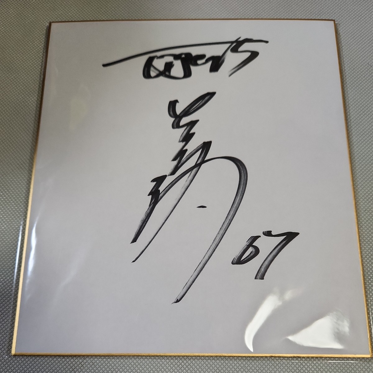 El lanzador de los Hanshin Tigers Yu Iwasaki autografió el uniforme Shikishi número 67 de la era, béisbol, Recuerdo, Bienes relacionados, firmar